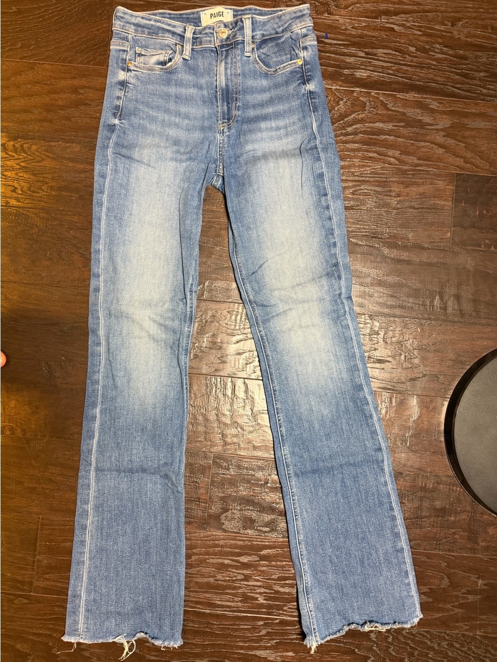 PAIGE Jeans Womens Size 27 Blue Wash Raw Hem Kick Flare Slim Bootcut Denim - Picture 2 of 5